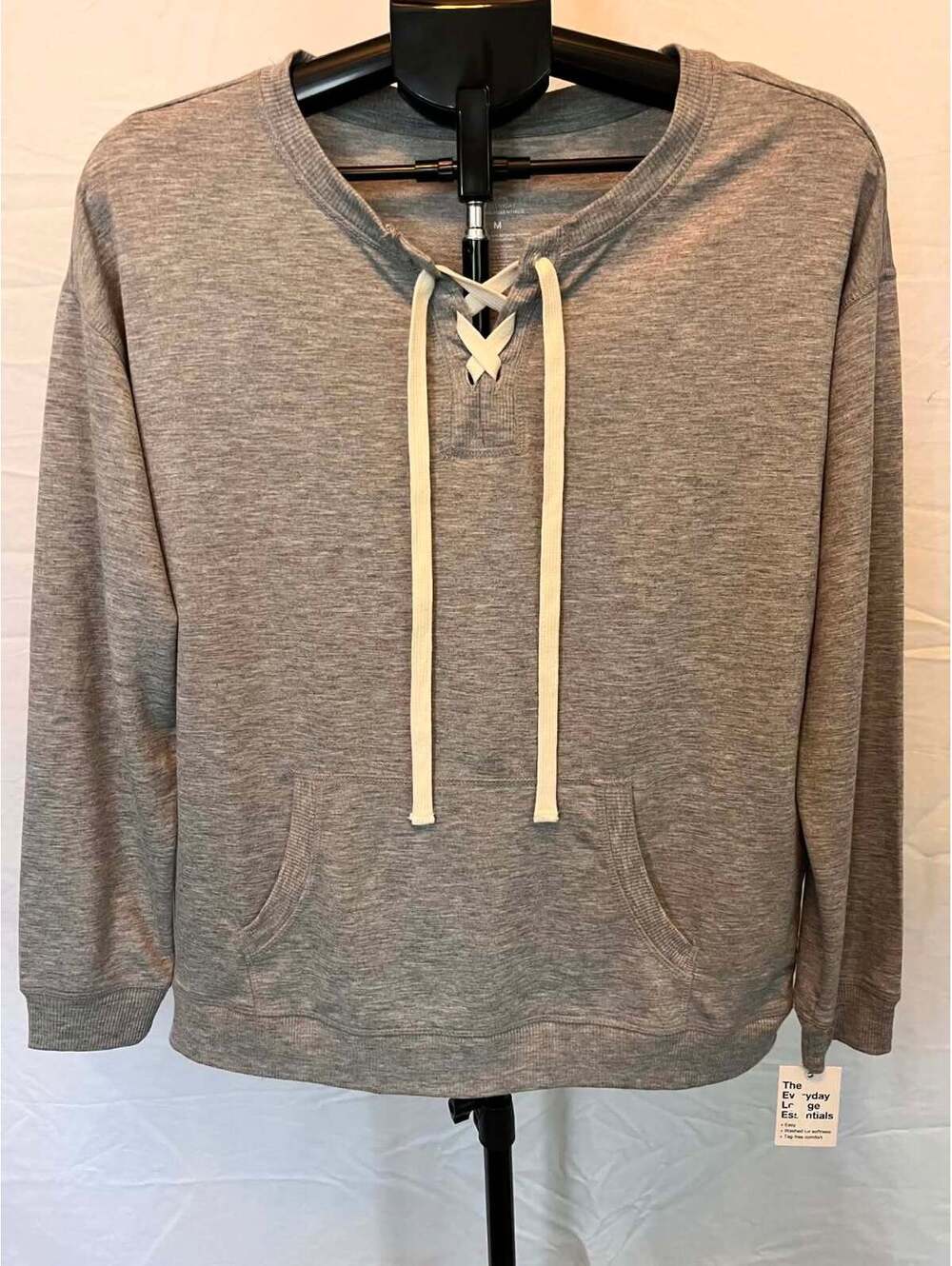 Sonoma Medium Gray Lace-Up Pullover Sweatshirt